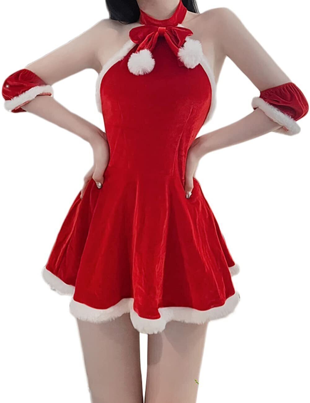 1755 3Pcs Costume Mrs. Claus Velvet Santa Christmas Outfits Sexy Lady